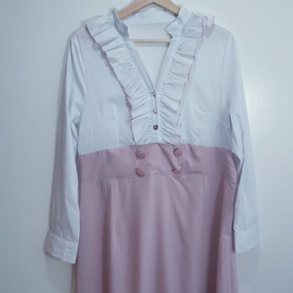 Vintage Frilly Lapel 2 Tone Shirt Dress - Picture 5 of 8